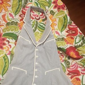 Summer halter dress. Light blue and white stripe